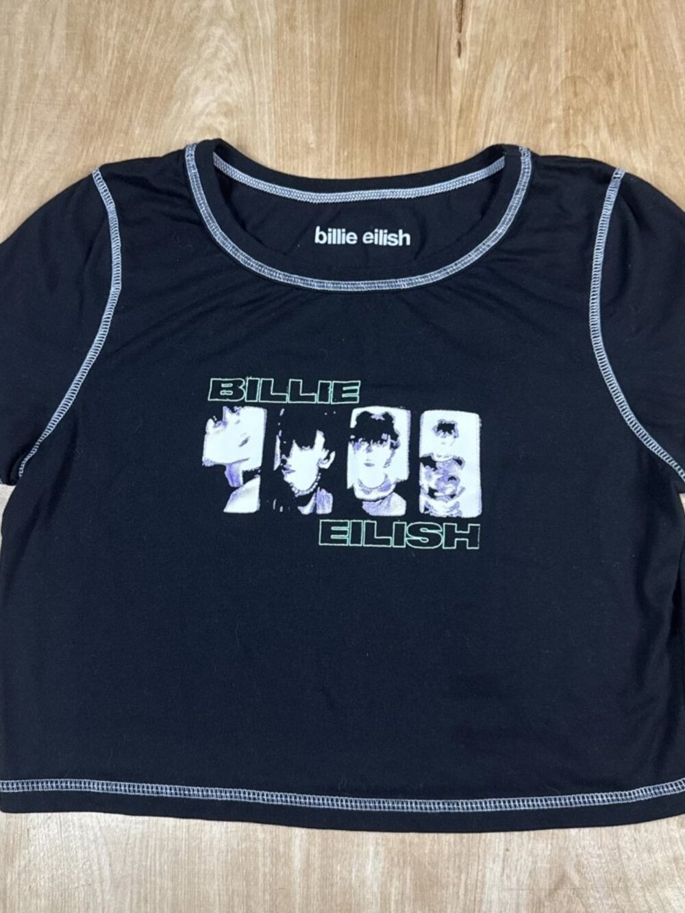 Billie Eilish Black Graphic Crop Top Contrast Stitch Short Sleeve Womens XL